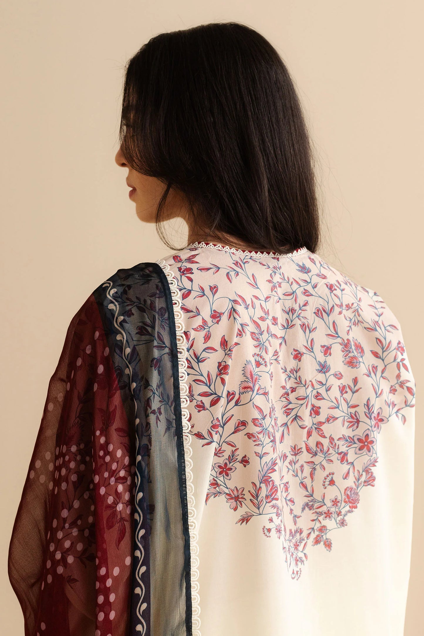 COCO BY ZARA SHAHJAHAN - 3PC UNSTITCHED - A printed shirt with vintage charm, worn with airy trousers and a gradient dupatta that ties the palette together.