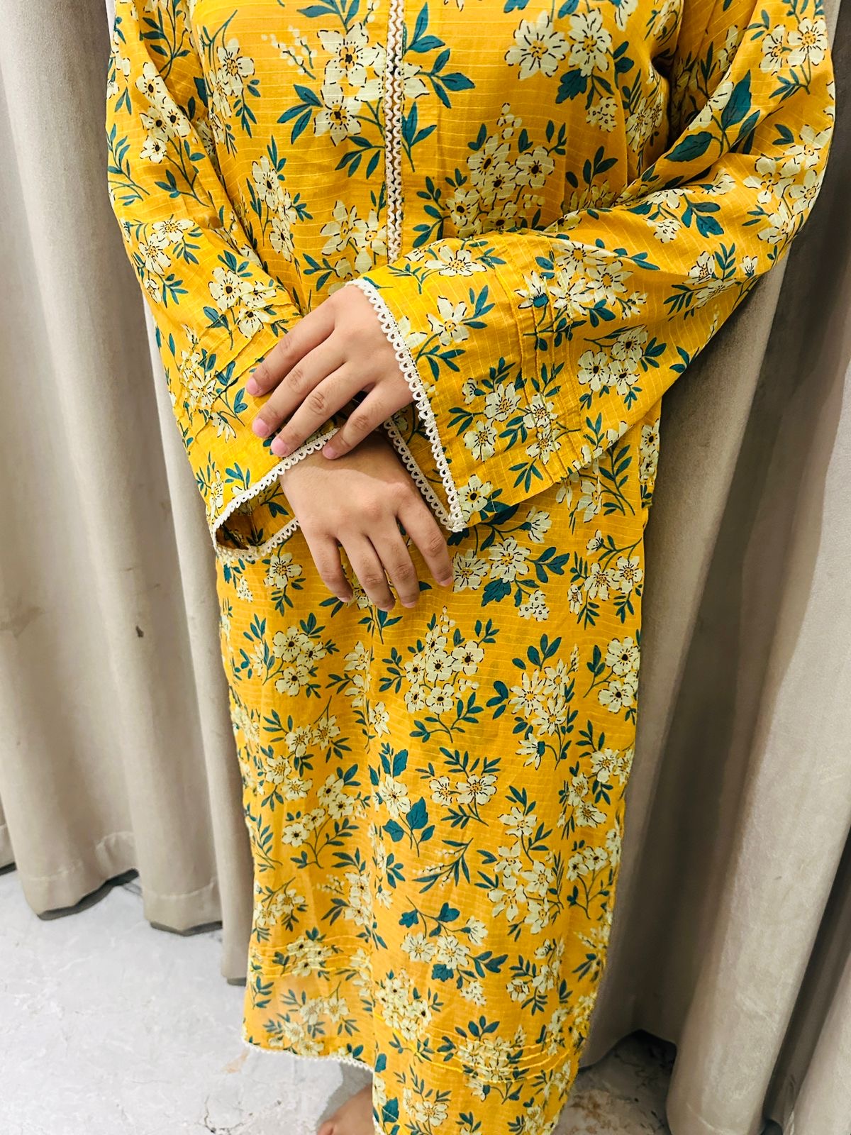 Floral Bloom - Mustard Yellow Stitched 2-Piece Lawn Suit
