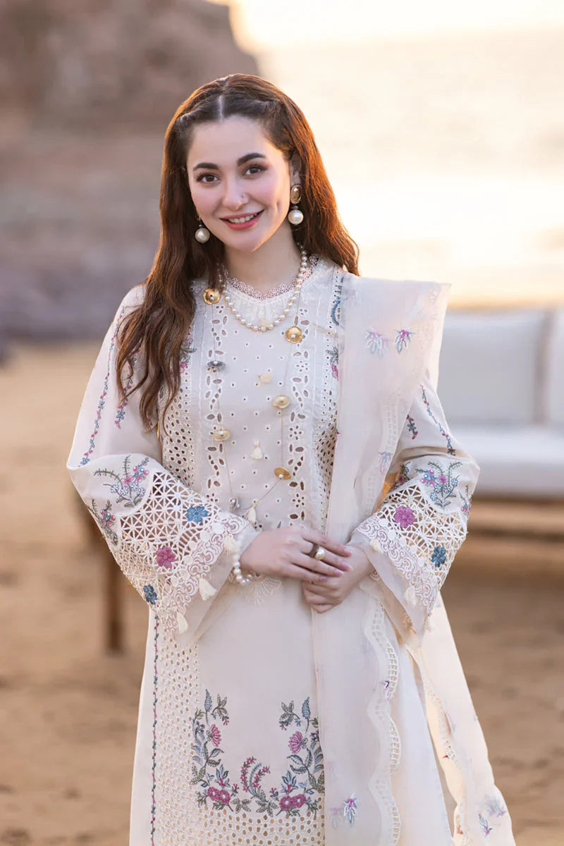 QALAMKAR - 3PC LAWN EMBROIDERED SHIRT WITH ORGANZA CUTWORK EMBROIDERED DUPATTA AND TROUSER