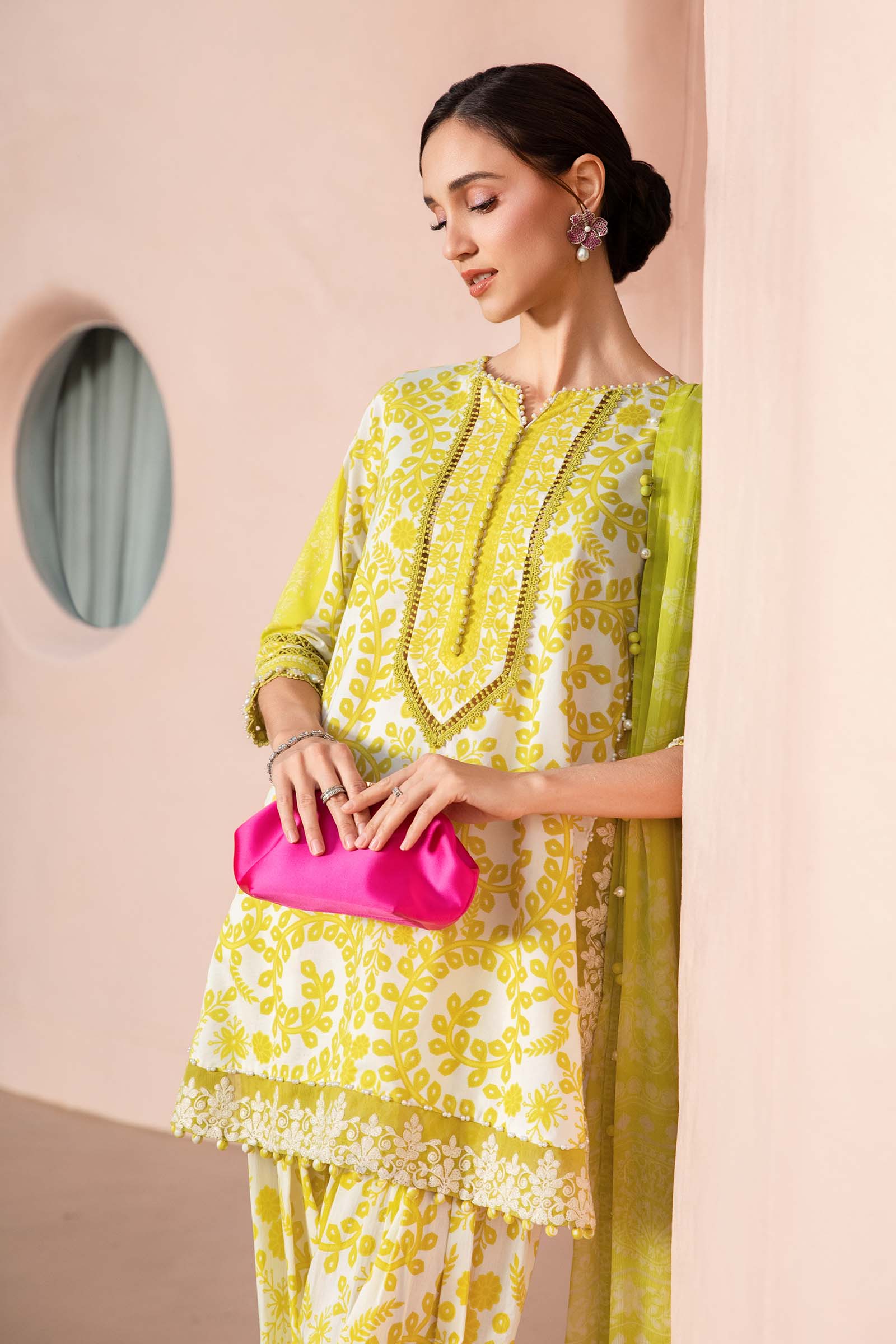 MARIA.B-3PC LAWN EMBROIDERED PRINTED SHIRT WITH CHIFFON PRINT DUPATTA AND PRINT TROUSER