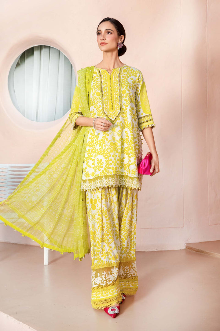 MARIA.B-3PC LAWN EMBROIDERED PRINTED SHIRT WITH CHIFFON PRINT DUPATTA AND PRINT TROUSER