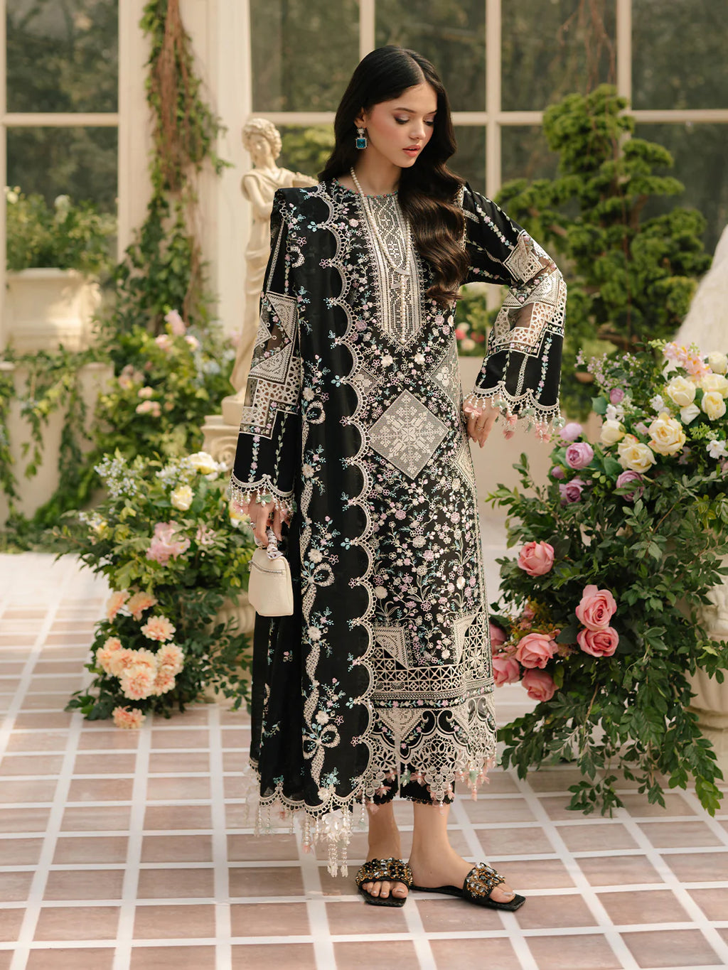 BIN ILYAS CROSS STICH LUXURY CHIKENKARI LAWN- 3 Piece Unstitched