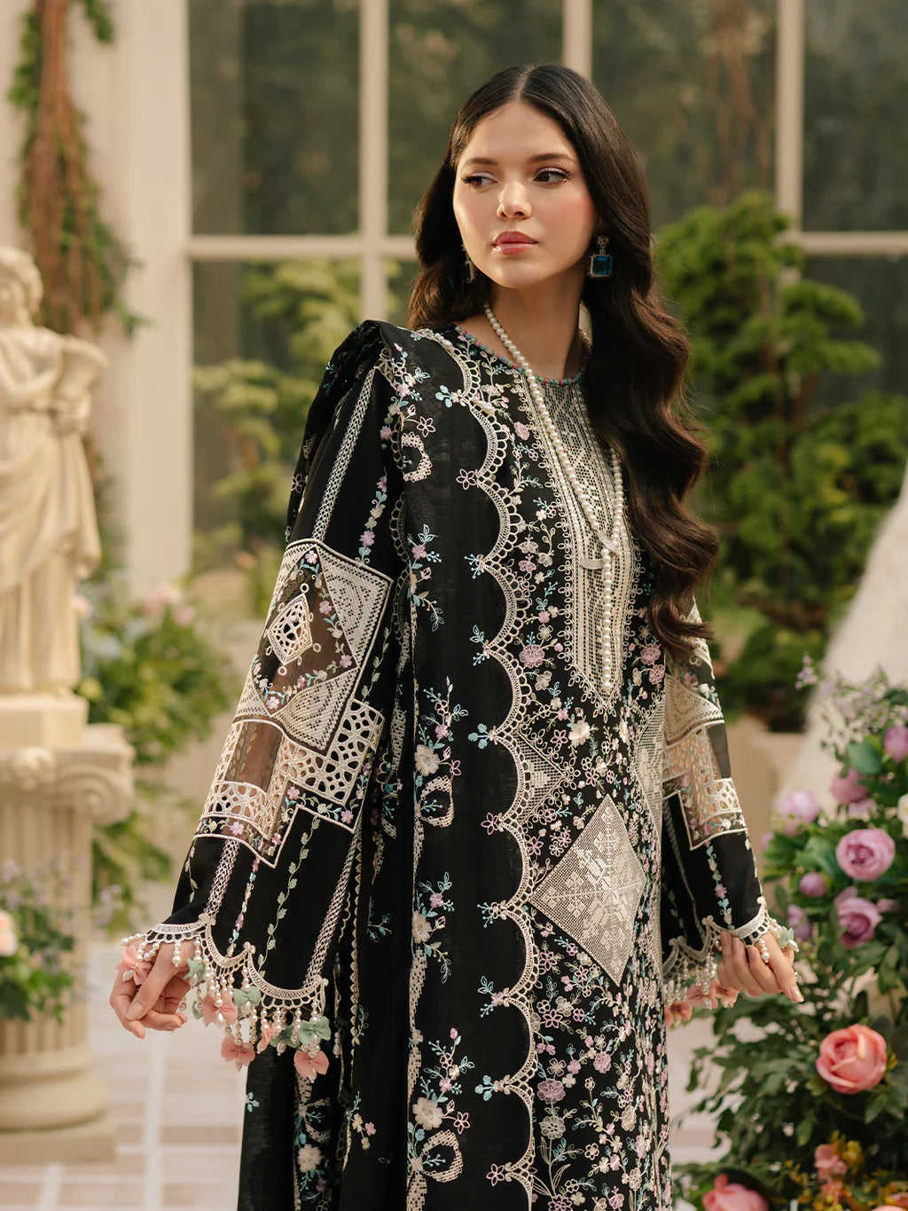 BIN ILYAS CROSS STICH LUXURY CHIKENKARI LAWN- 3 Piece Unstitched