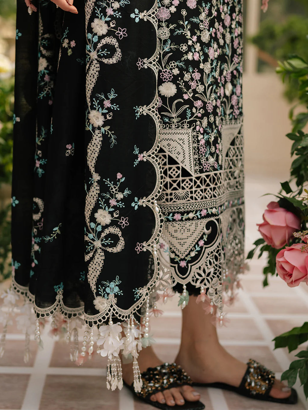 BIN ILYAS CROSS STICH LUXURY CHIKENKARI LAWN- 3 Piece Unstitched