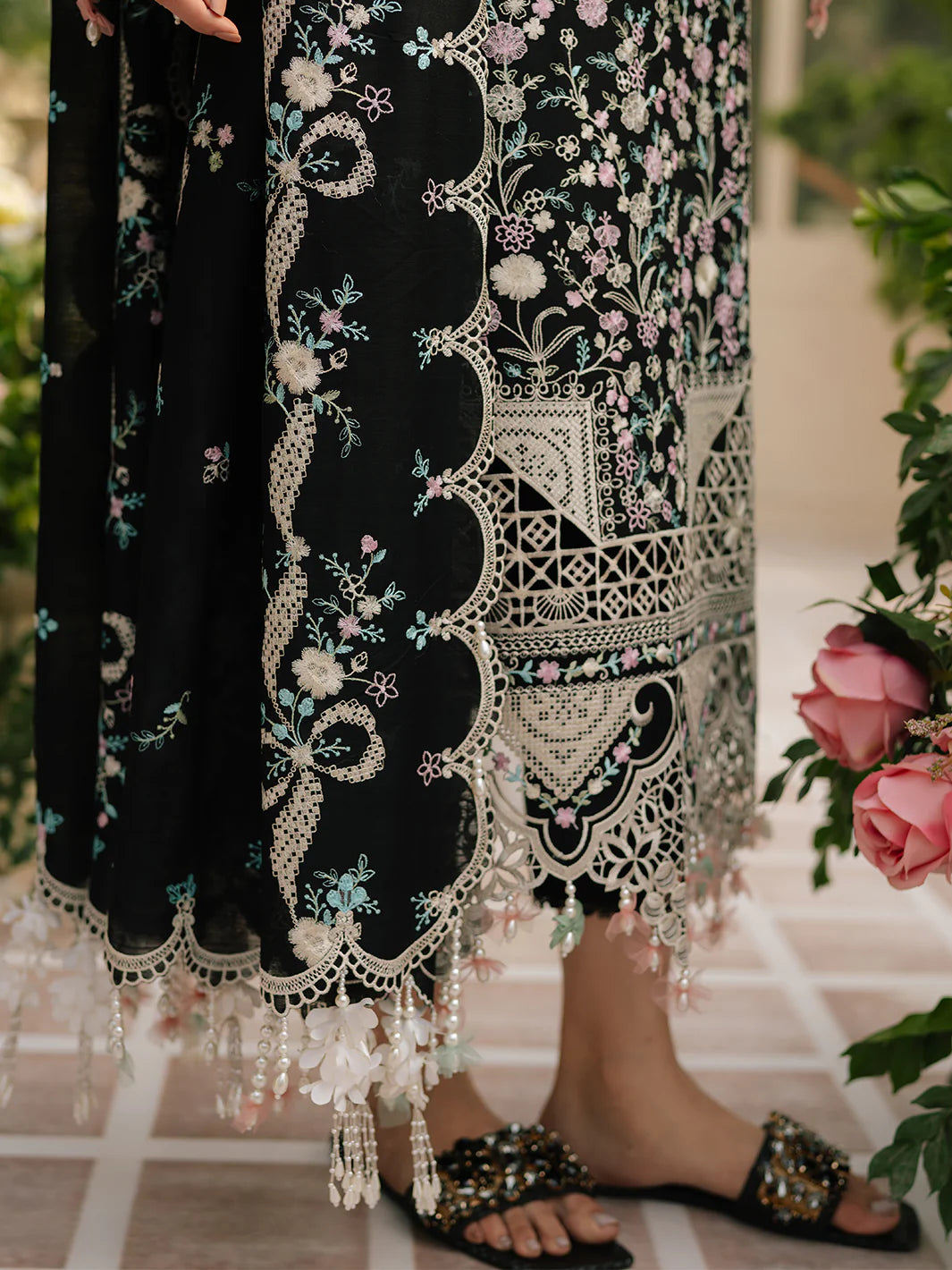 BIN ILYAS CROSS STICH LUXURY CHIKENKARI LAWN- 3 Piece Unstitched