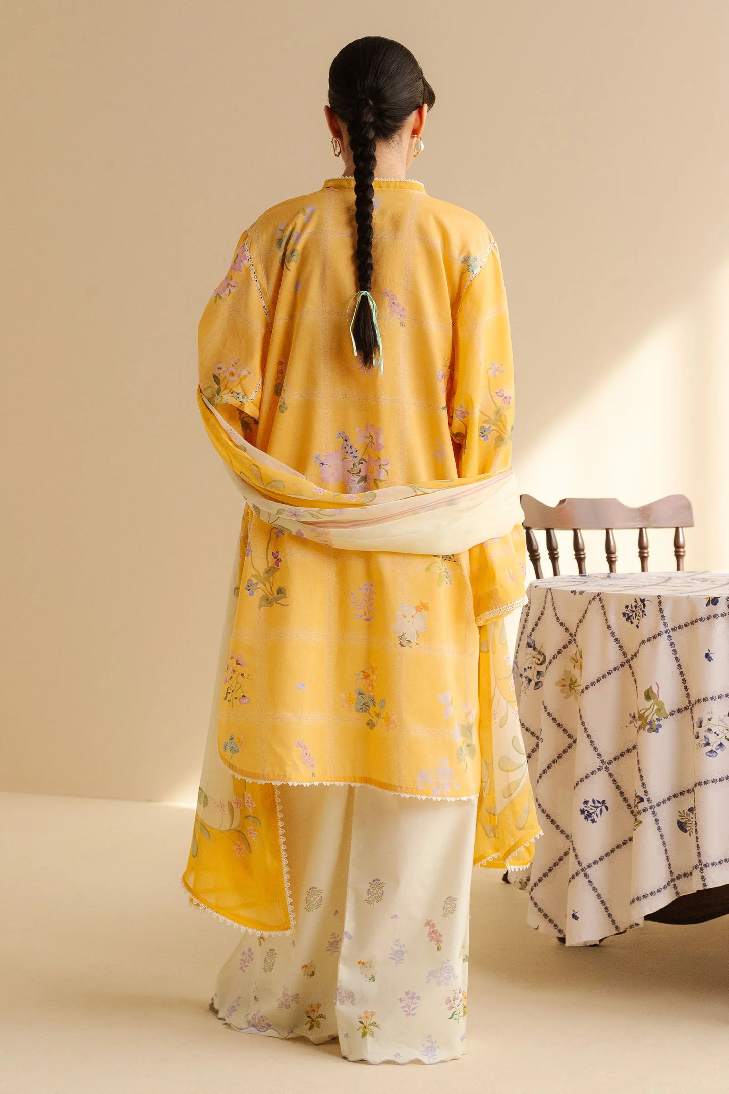 COCO BY ZARA SHAHJAHAN - 3PC UNSTITCHED - A playful yellow print shirt teamed with cuffed trousers and a dusty-toned dupatta
