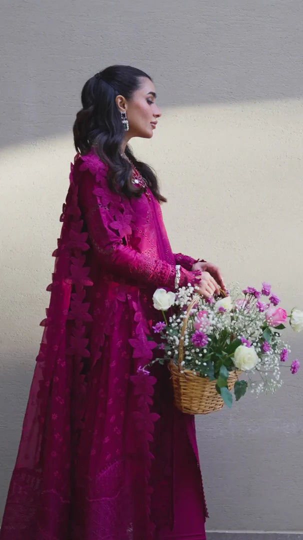 QALAMKAR - 3PC LAWN EMBROIDERED SHIRT WITH JACQUARD WEAVED EMBROIDERED DUPATTA AND COTTON TROUSER