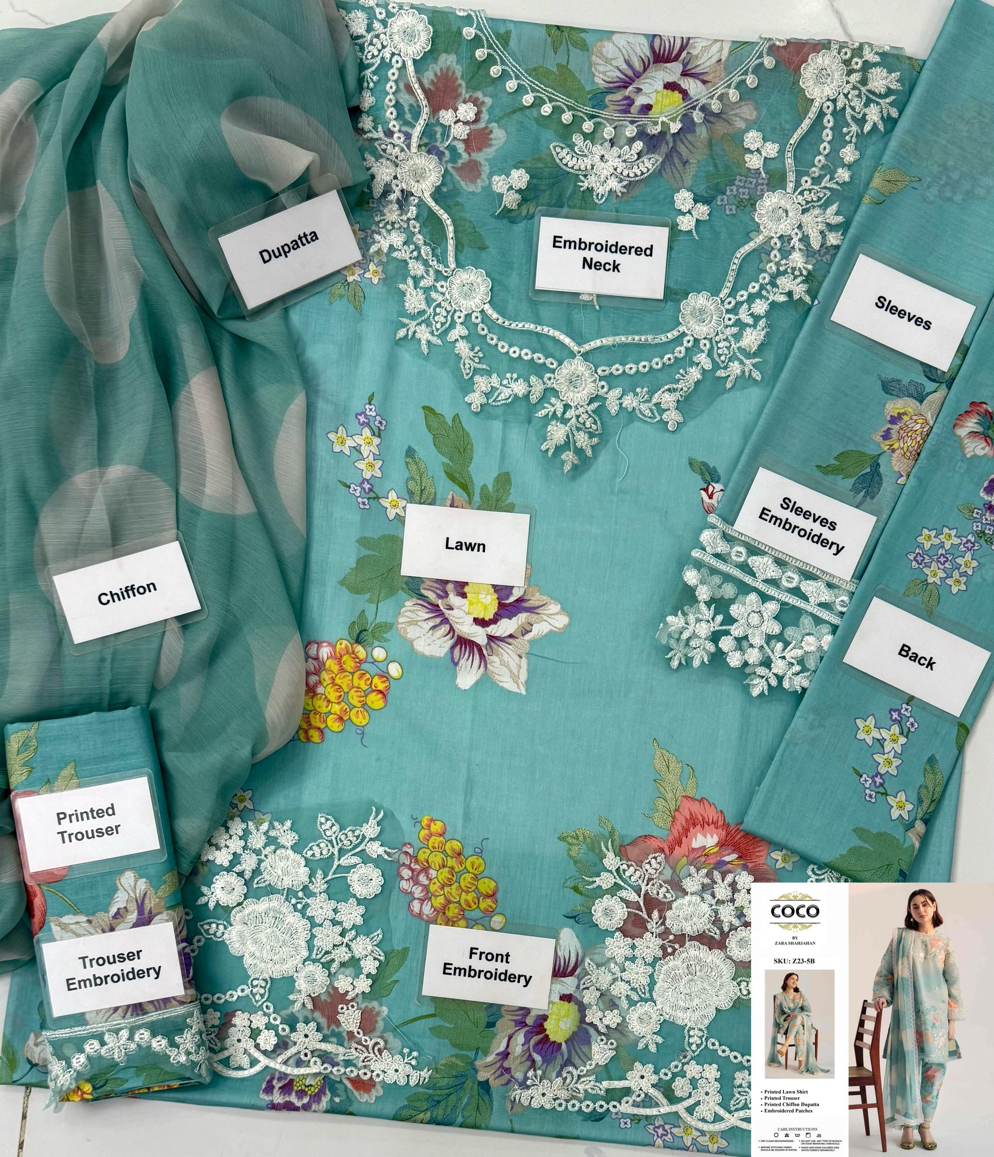 Coco by Zara Shahjahan - 3 Piece Embroidered Lawn Unstitched