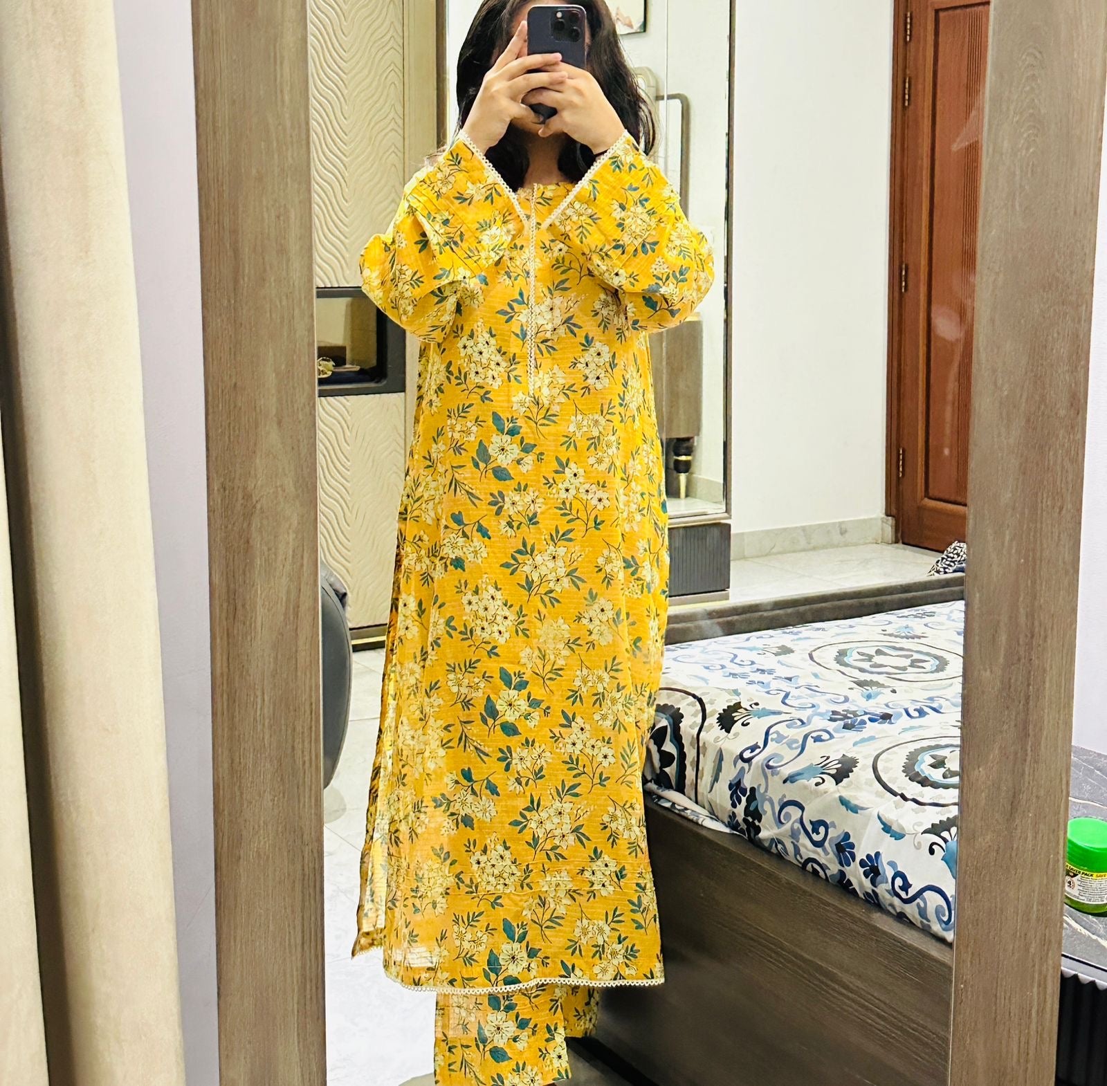 Floral Bloom - Mustard Yellow Stitched 2-Piece Lawn Suit