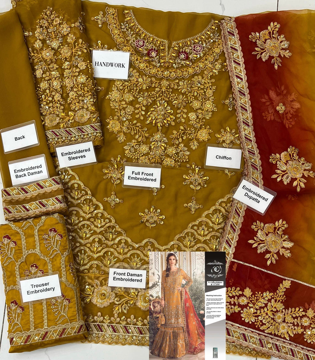 MARIA B. - Unstitched Mbroidered | Mustard BD-2707