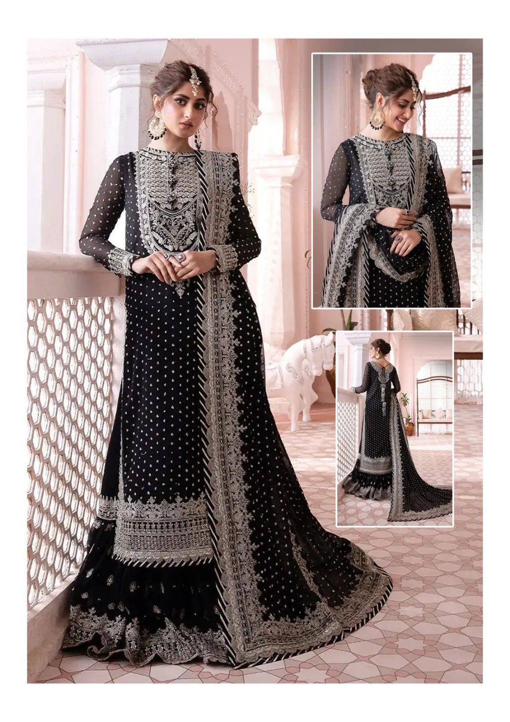 Asim jofa - Chiffon Embroidered 3 Piece Unstitched
