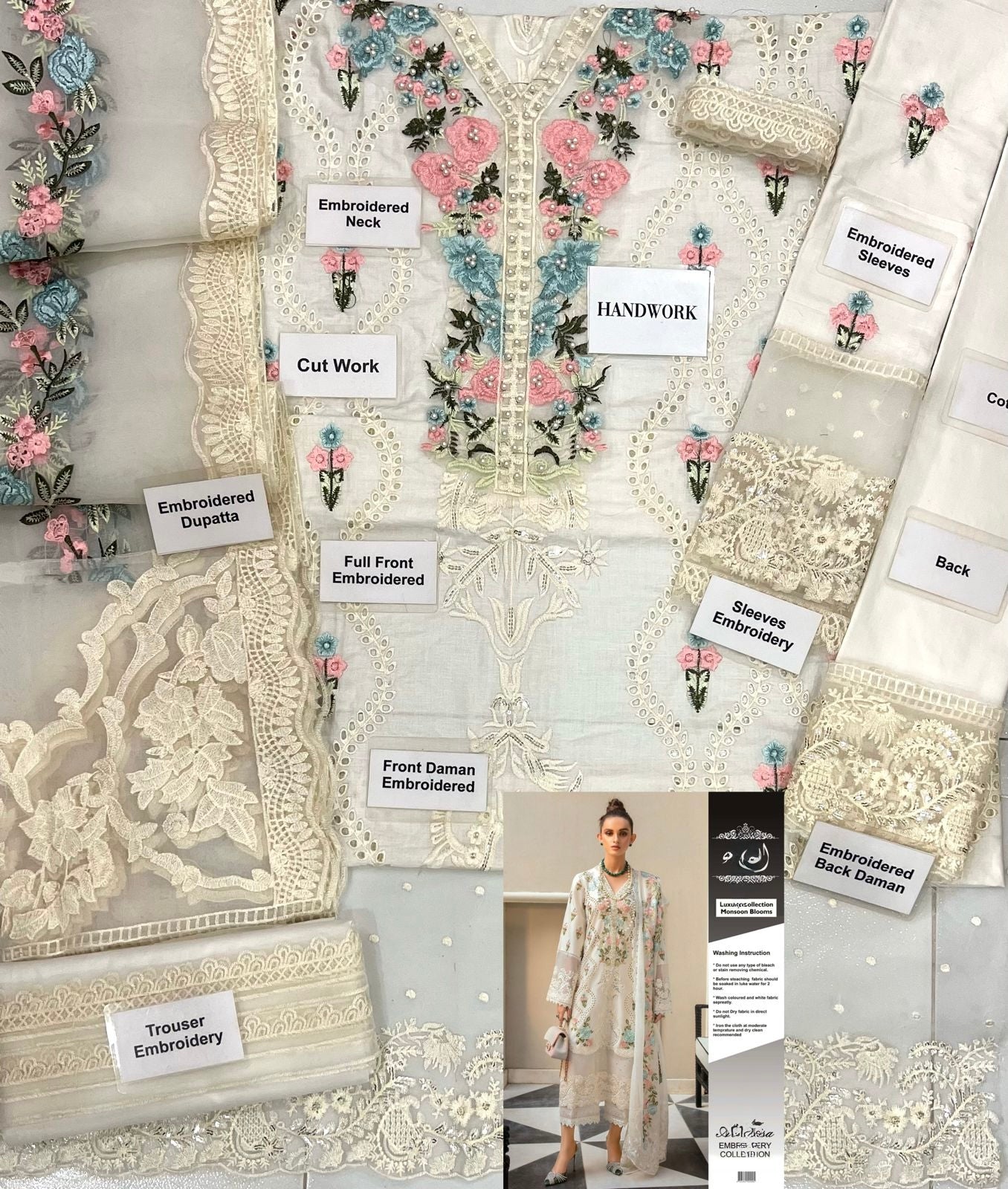 CRIMSON-  Luxury Embroidered Chikankari 3PC Unstitched