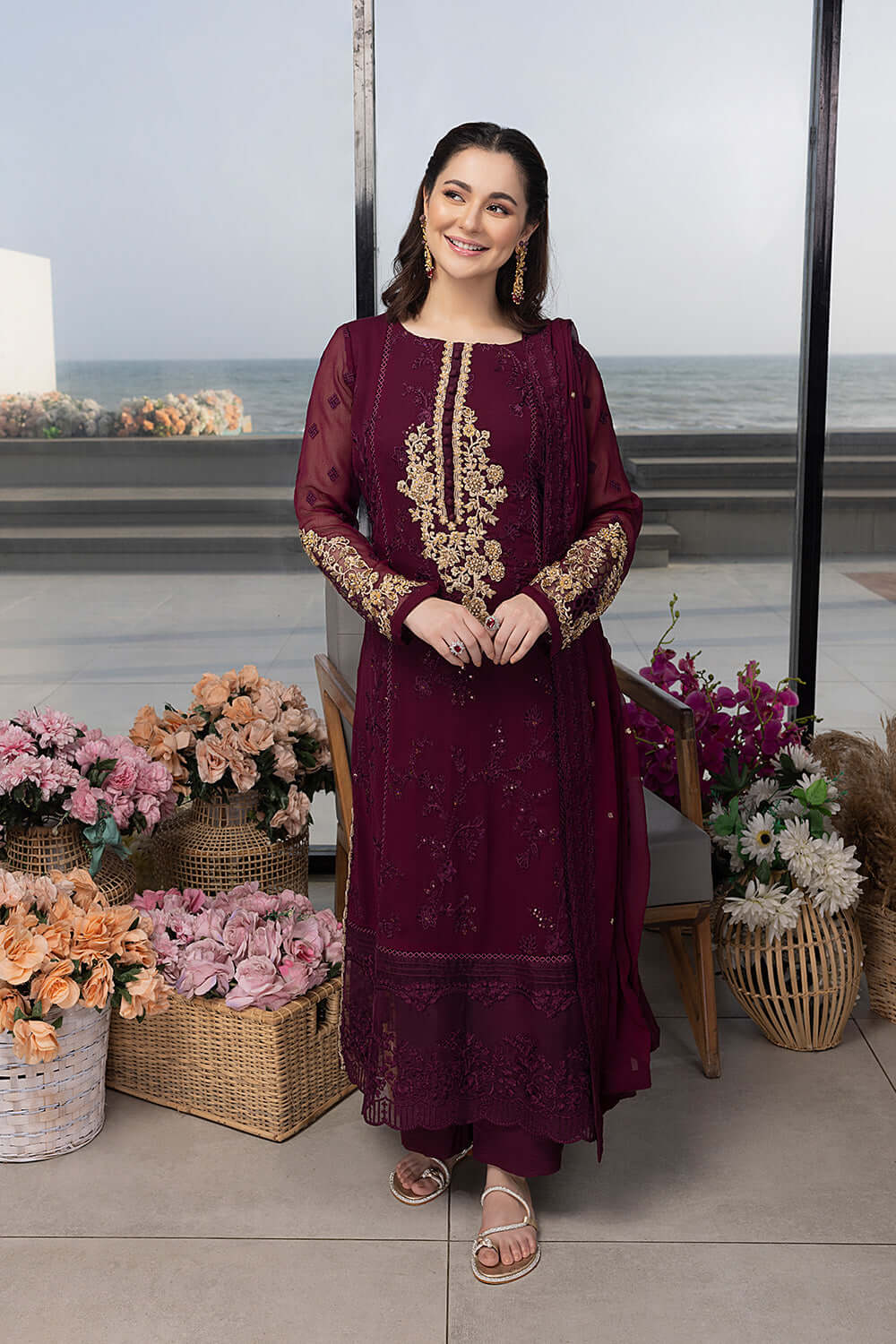 AZURE- Luxury Embroidered Chiffon 3PC Unstitched