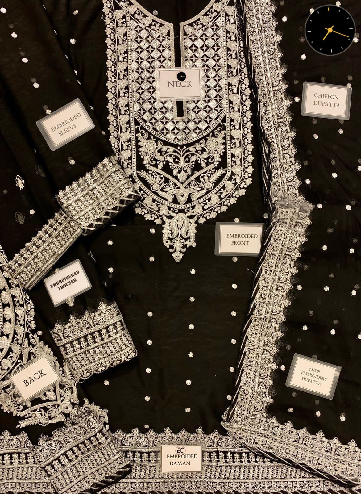 Asim jofa - Chiffon Embroidered 3 Piece Unstitched