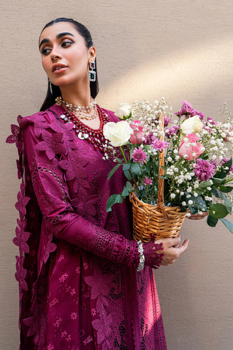 QALAMKAR - 3PC LAWN EMBROIDERED SHIRT WITH JACQUARD WEAVED EMBROIDERED DUPATTA AND COTTON TROUSER