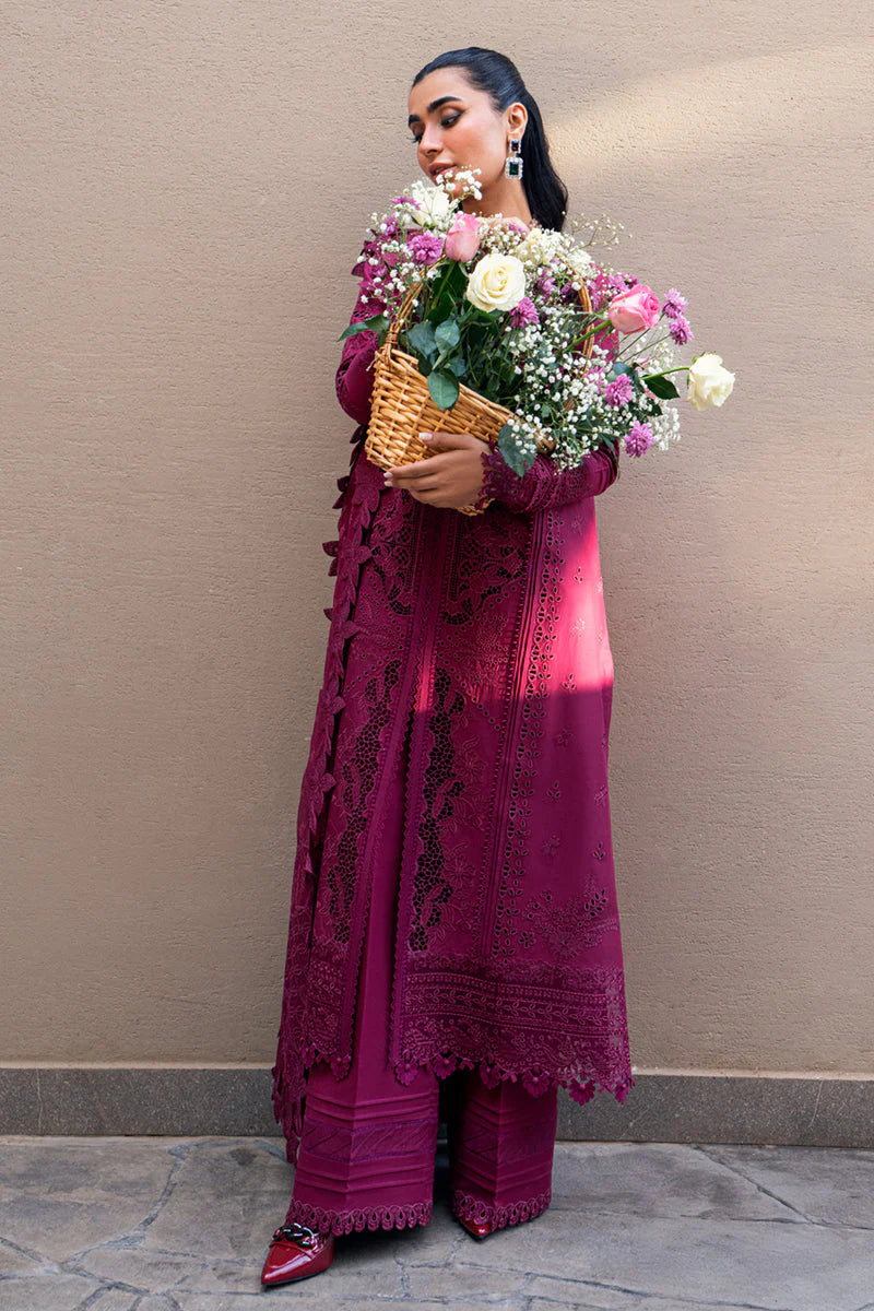 QALAMKAR - 3PC LAWN EMBROIDERED SHIRT WITH JACQUARD WEAVED EMBROIDERED DUPATTA AND COTTON TROUSER