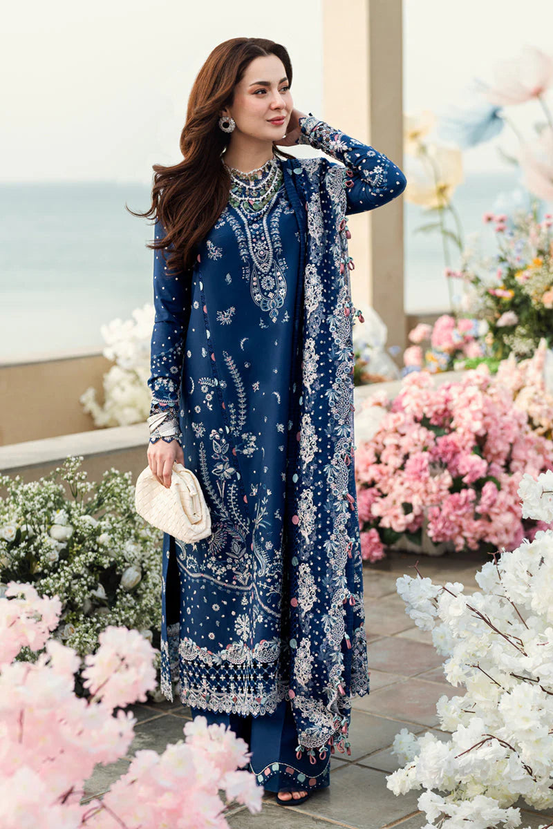 QALAMKAR - 3PC LAWN EMBROIDERED SHIRT WITH JACQUARD WEAVED EMBROIDERED DUPATTA AND COTTON TROUSER