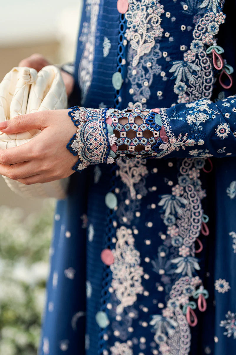 QALAMKAR - 3PC LAWN EMBROIDERED SHIRT WITH JACQUARD WEAVED EMBROIDERED DUPATTA AND COTTON TROUSER