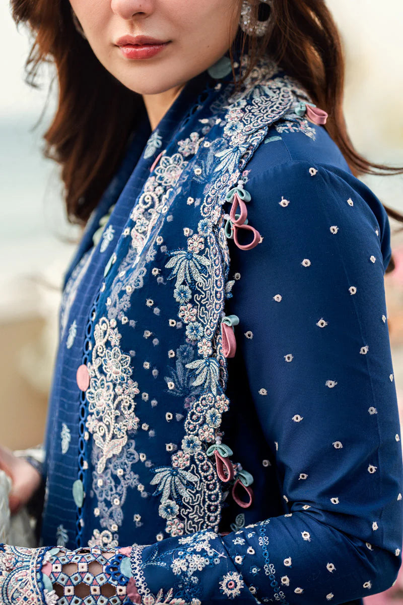 QALAMKAR - 3PC LAWN EMBROIDERED SHIRT WITH JACQUARD WEAVED EMBROIDERED DUPATTA AND COTTON TROUSER