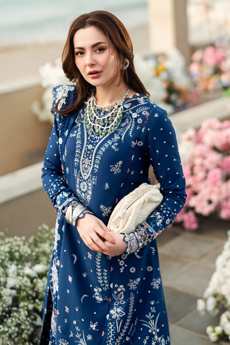 QALAMKAR - 3PC LAWN EMBROIDERED SHIRT WITH JACQUARD WEAVED EMBROIDERED DUPATTA AND COTTON TROUSER