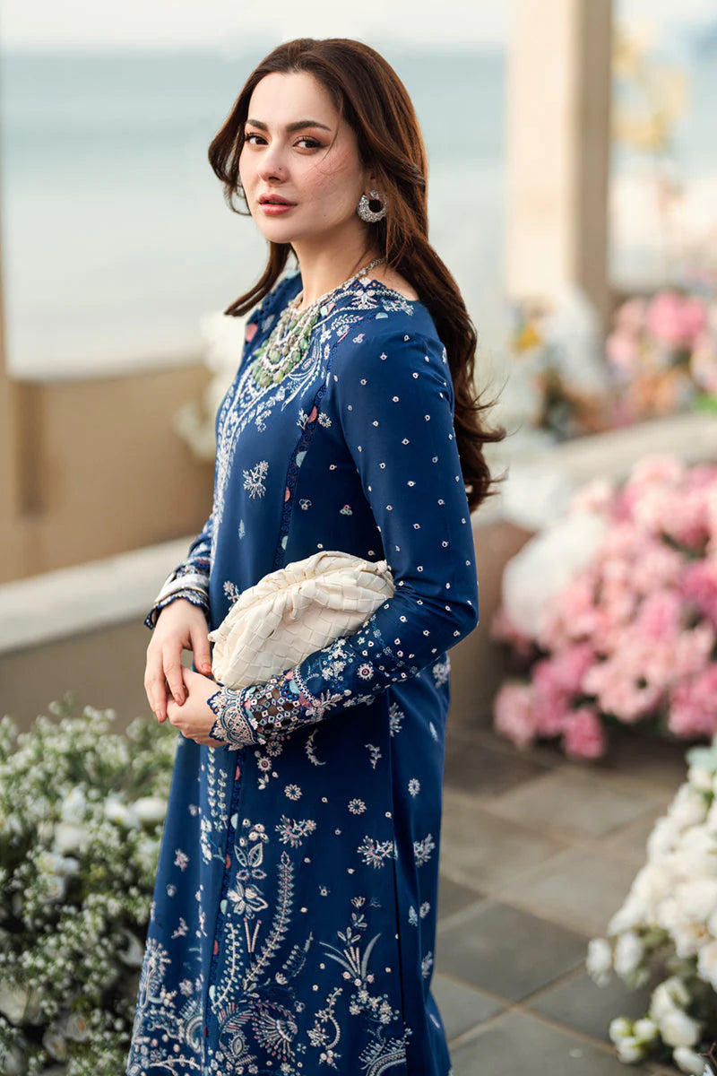 QALAMKAR - 3PC LAWN EMBROIDERED SHIRT WITH JACQUARD WEAVED EMBROIDERED DUPATTA AND COTTON TROUSER