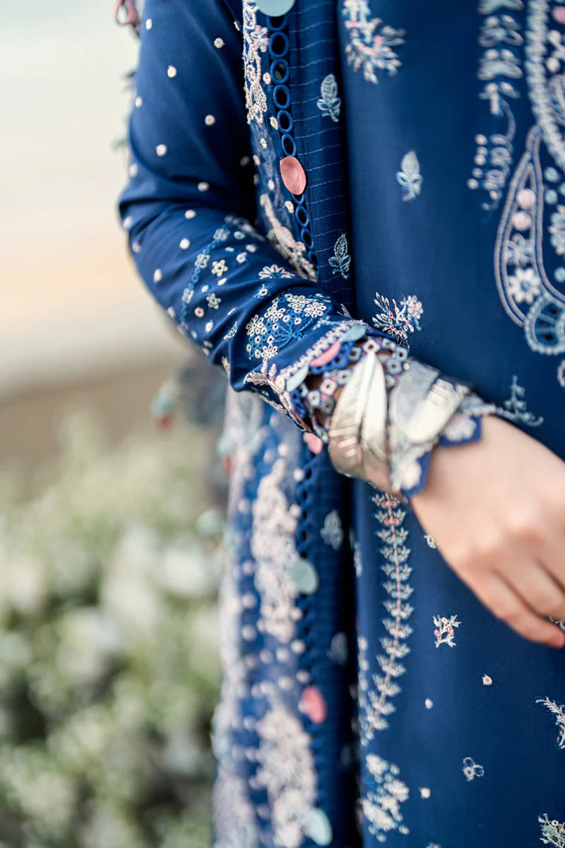 QALAMKAR - 3PC LAWN EMBROIDERED SHIRT WITH JACQUARD WEAVED EMBROIDERED DUPATTA AND COTTON TROUSER