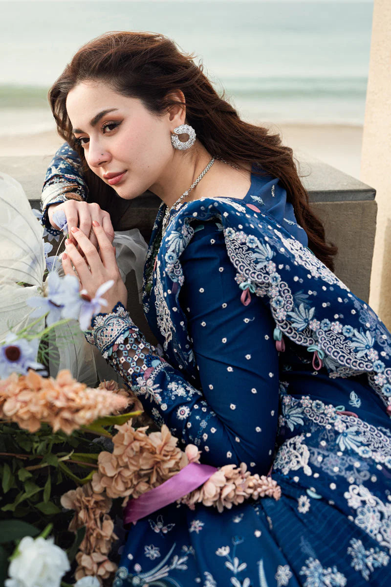 QALAMKAR - 3PC LAWN EMBROIDERED SHIRT WITH JACQUARD WEAVED EMBROIDERED DUPATTA AND COTTON TROUSER