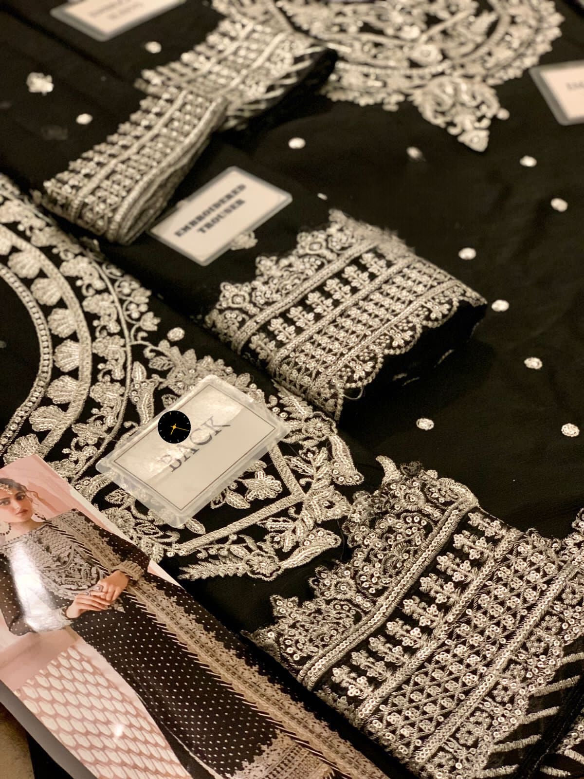 Asim jofa - Chiffon Embroidered 3 Piece Unstitched