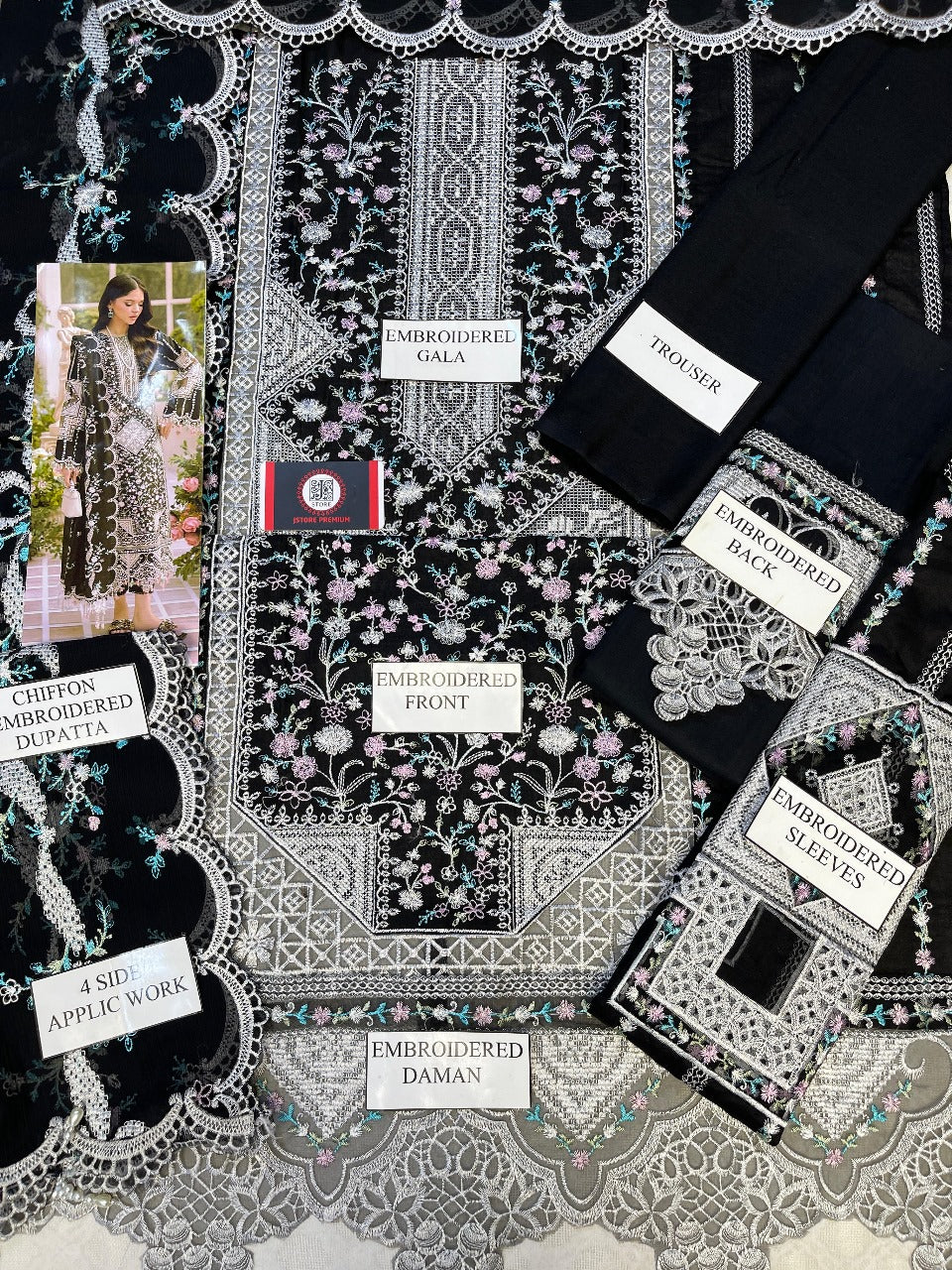 BIN ILYAS CROSS STICH LUXURY CHIKENKARI LAWN- 3 Piece Unstitched