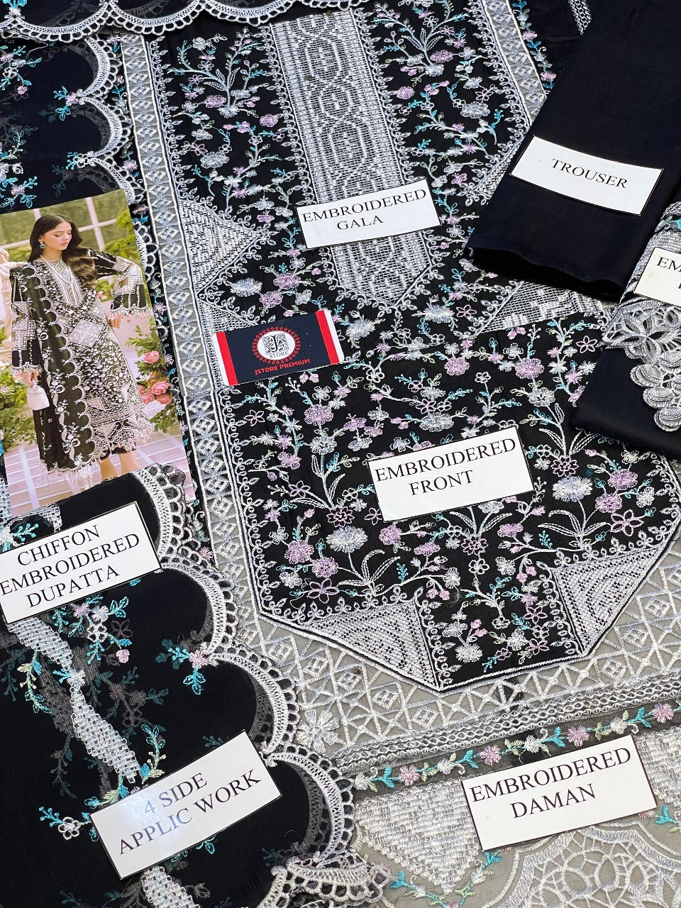 BIN ILYAS CROSS STICH LUXURY CHIKENKARI LAWN- 3 Piece Unstitched