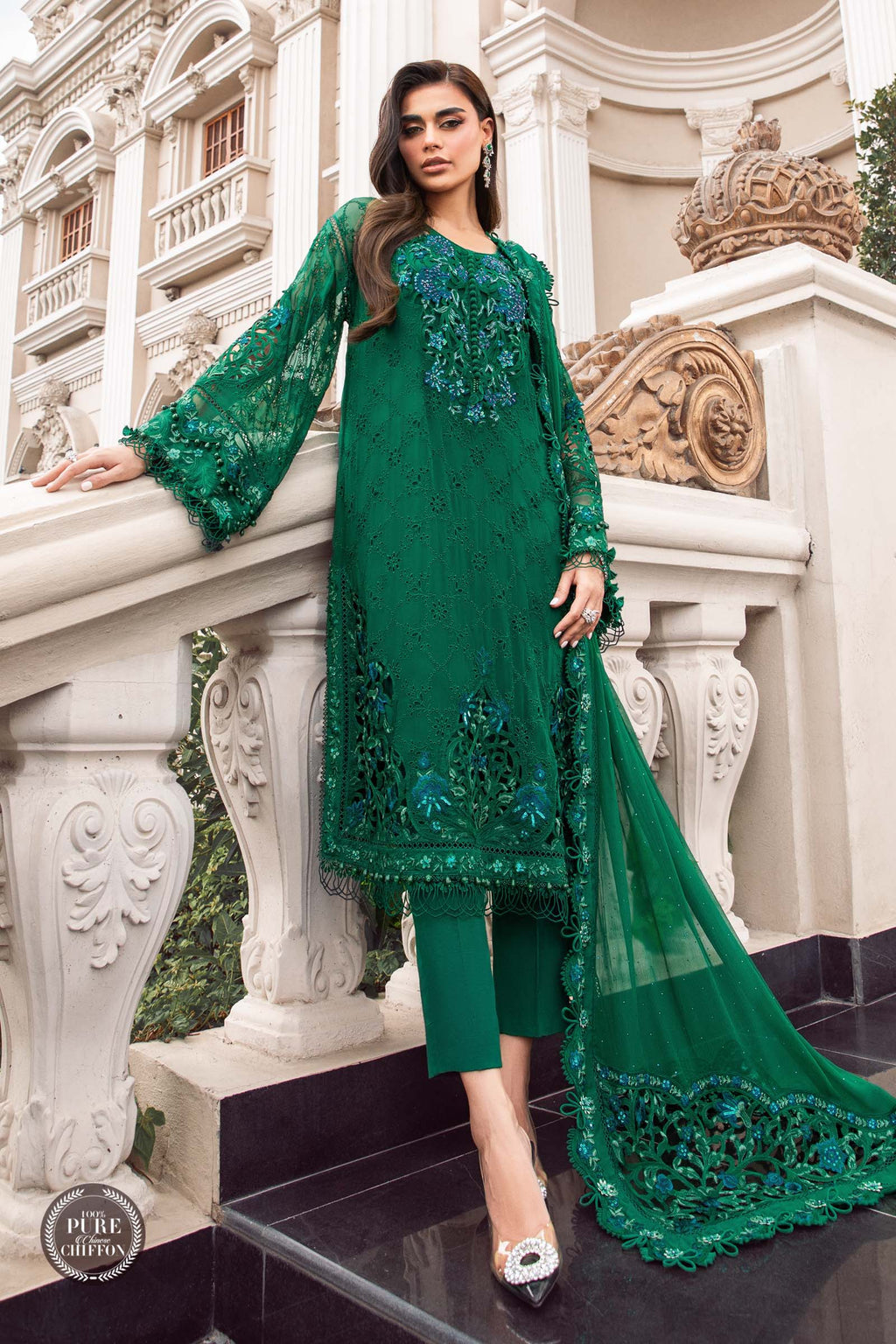 MARIA B. - Unstitched Chiffon | MPC-23-108 Emerald Green