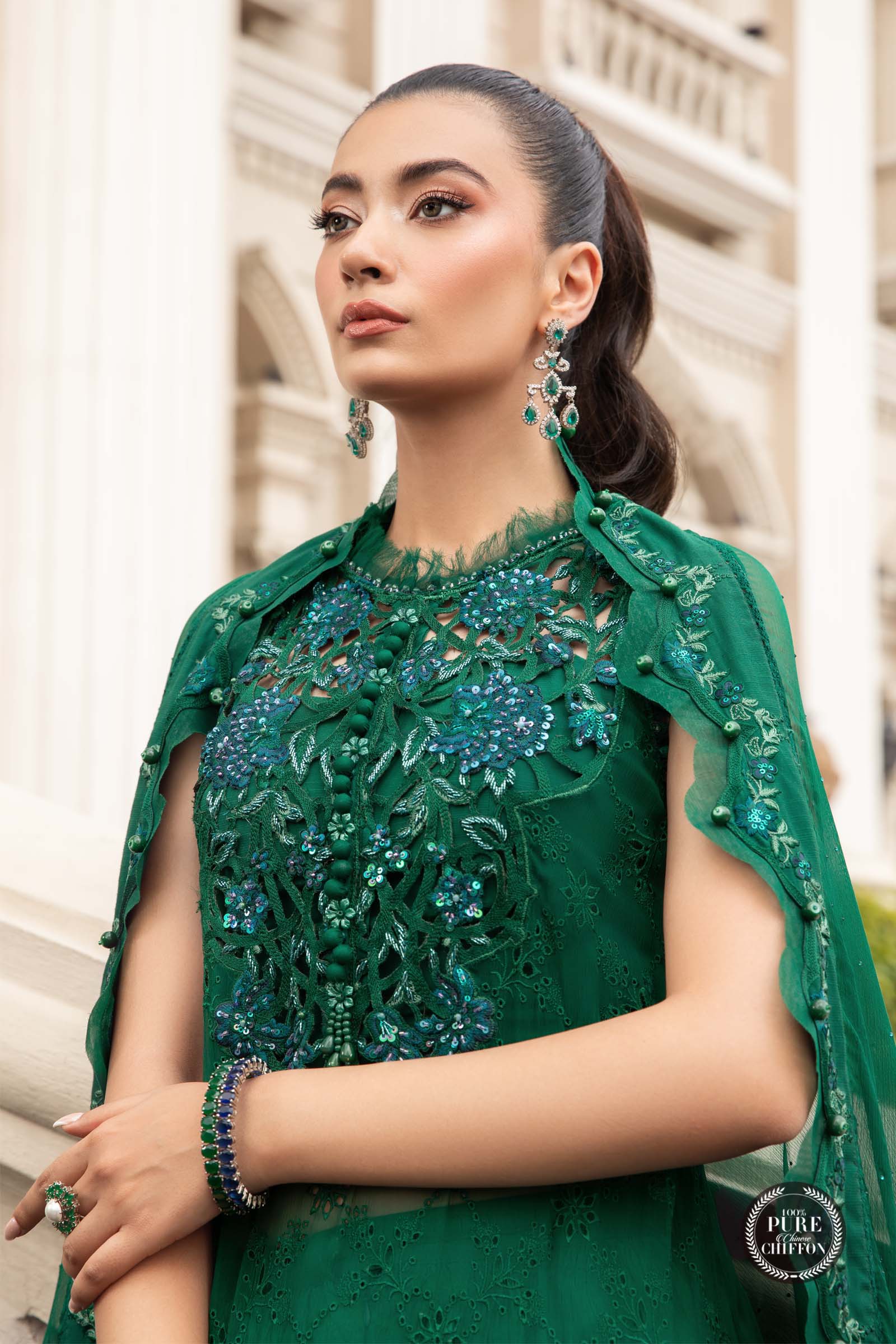 MARIA B. - Unstitched Chiffon | MPC-23-108 Emerald Green