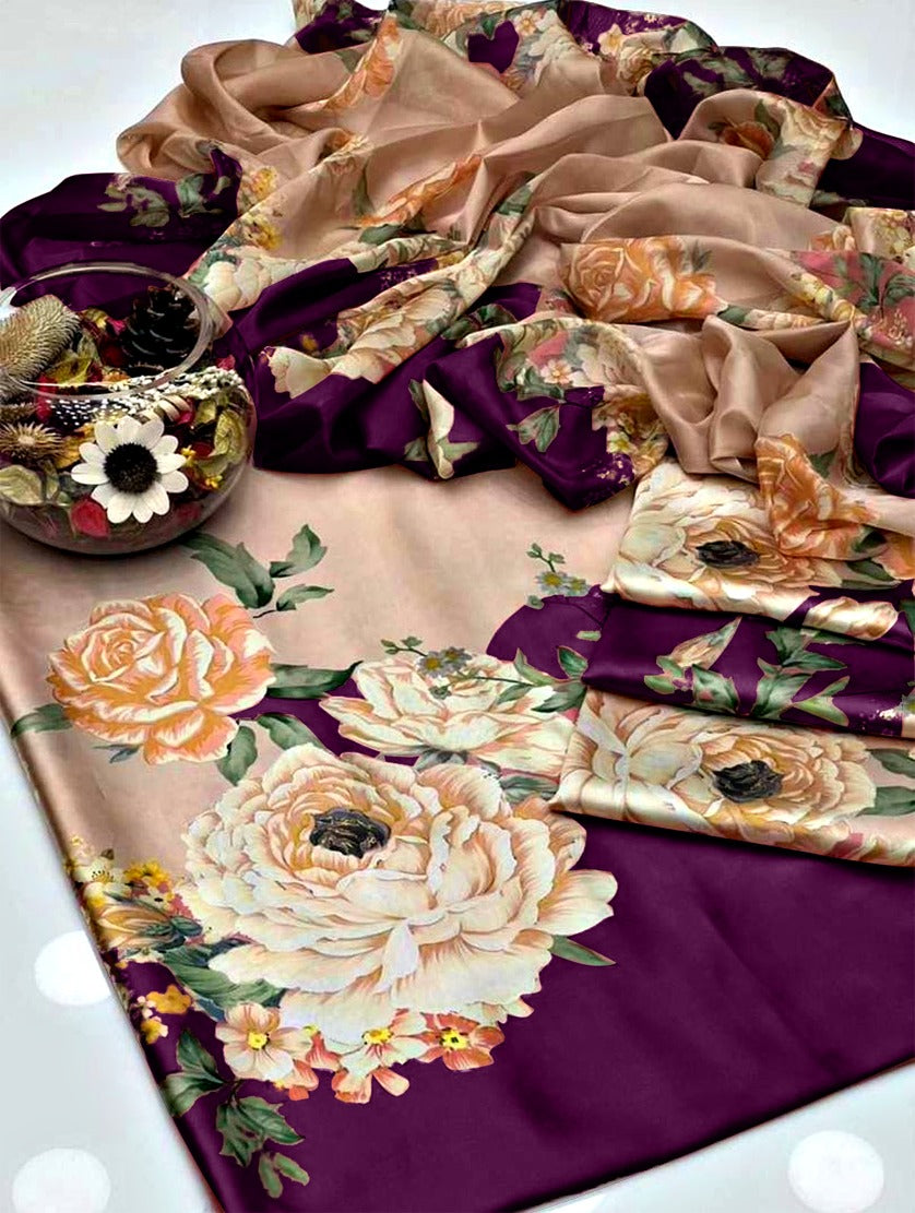 Floral Digital Printed - Unstitched 3 Piece Silk