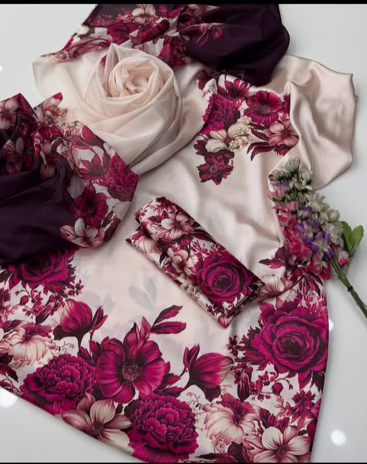 Floral Digital Printed - Unstitched 3 Piece Silk