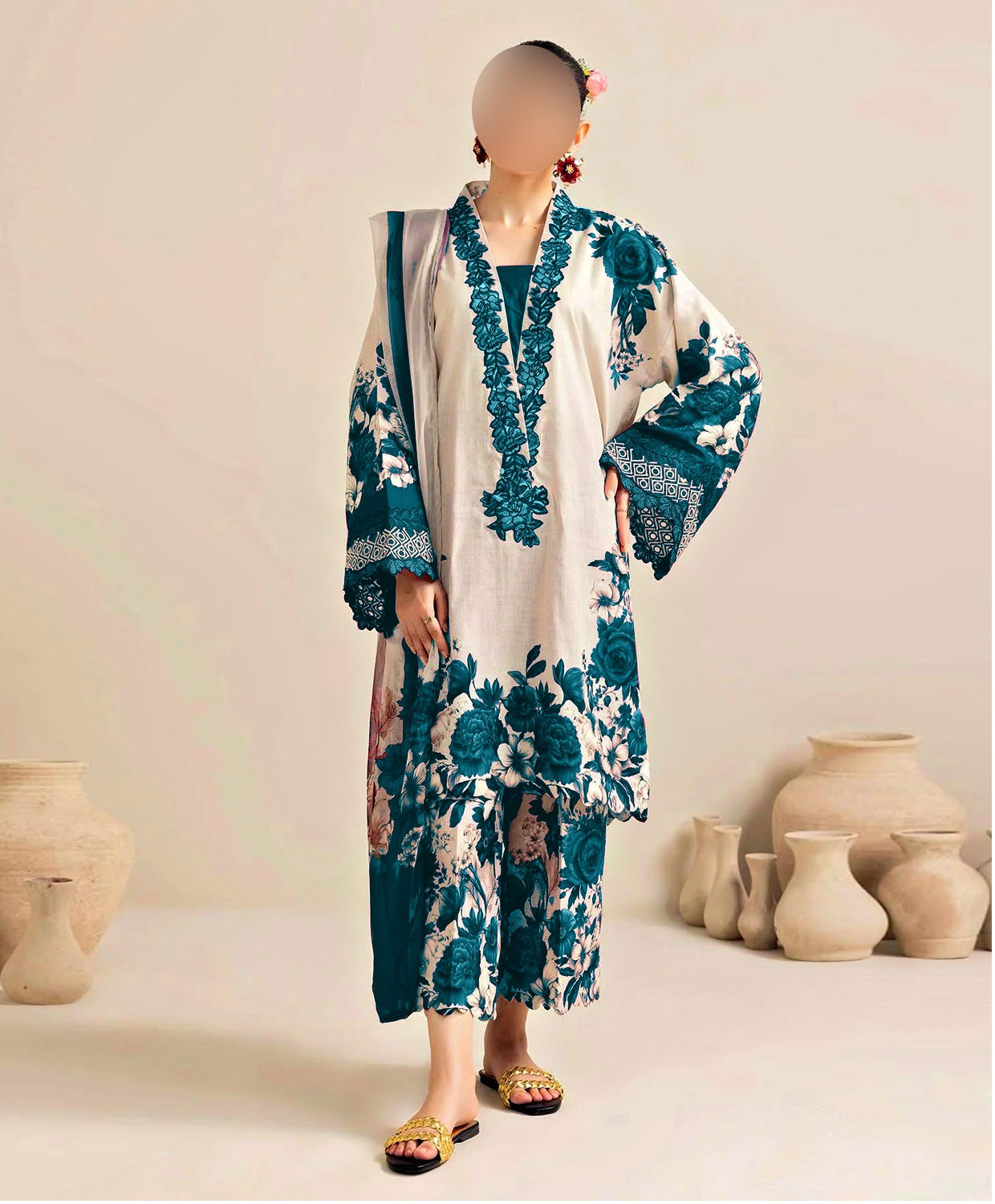 Floral Digital Printed - Unstitched 3 Piece Silk