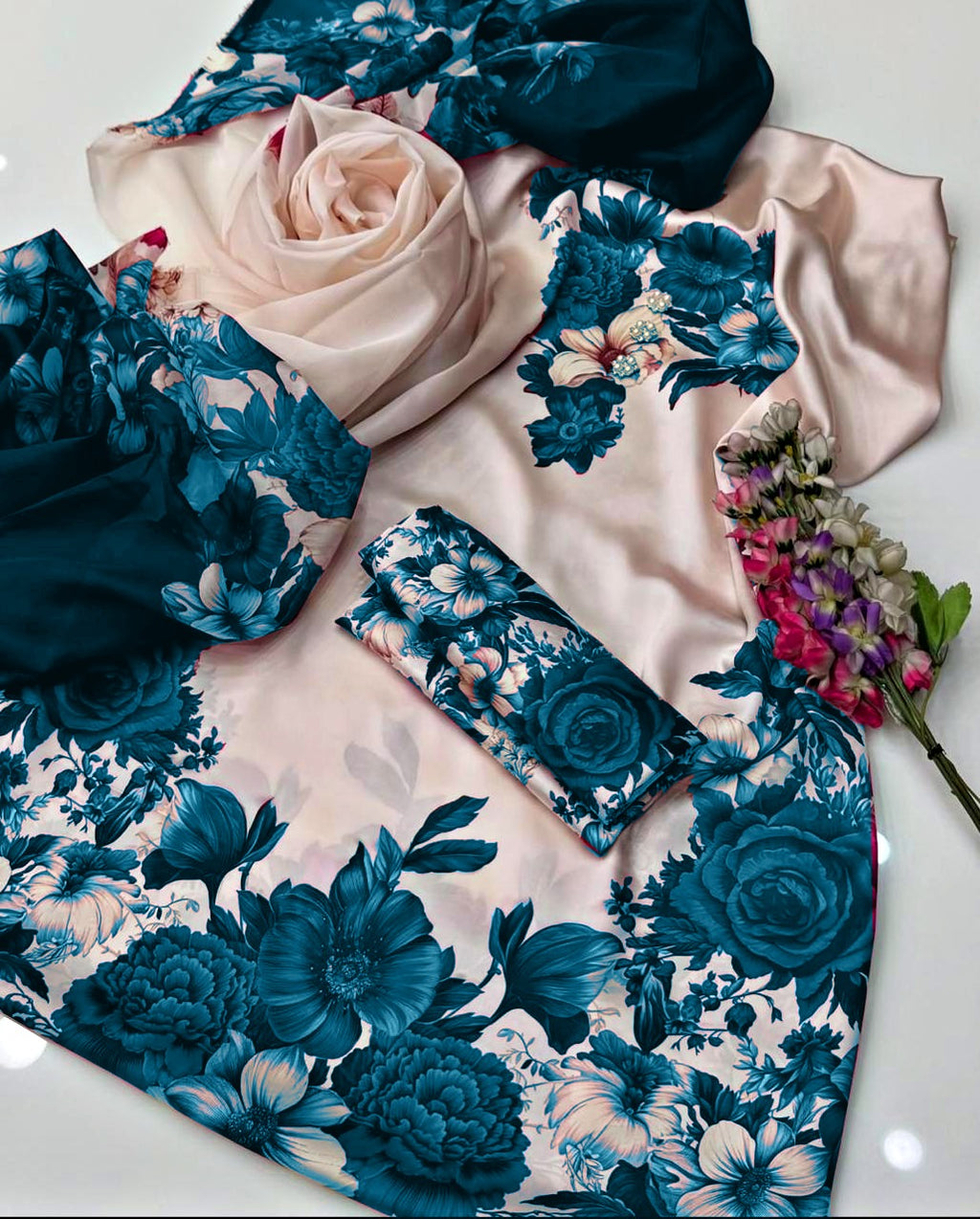 Floral Digital Printed - Unstitched 3 Piece Silk