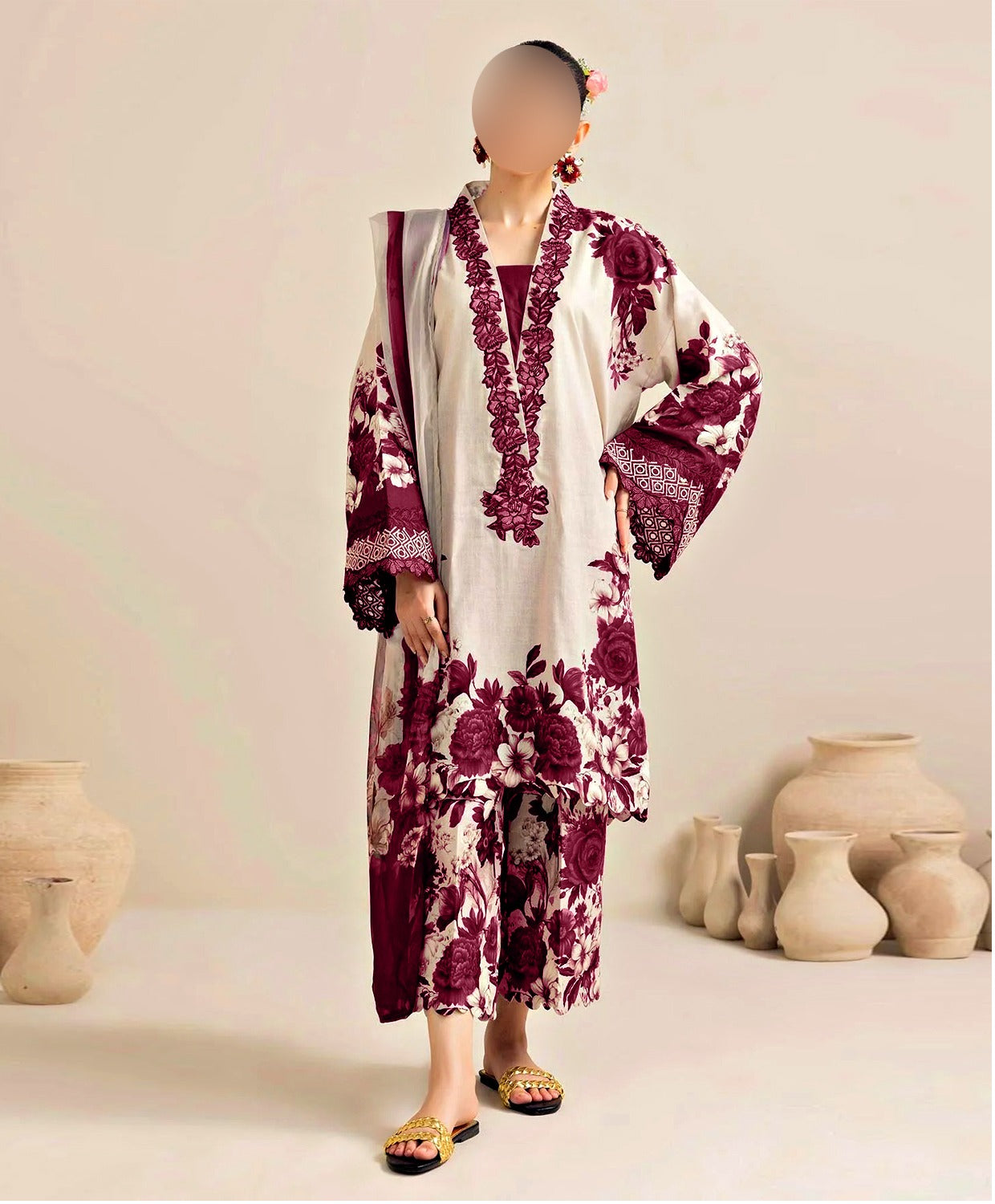 Floral Digital Printed - Unstitched 3 Piece Silk