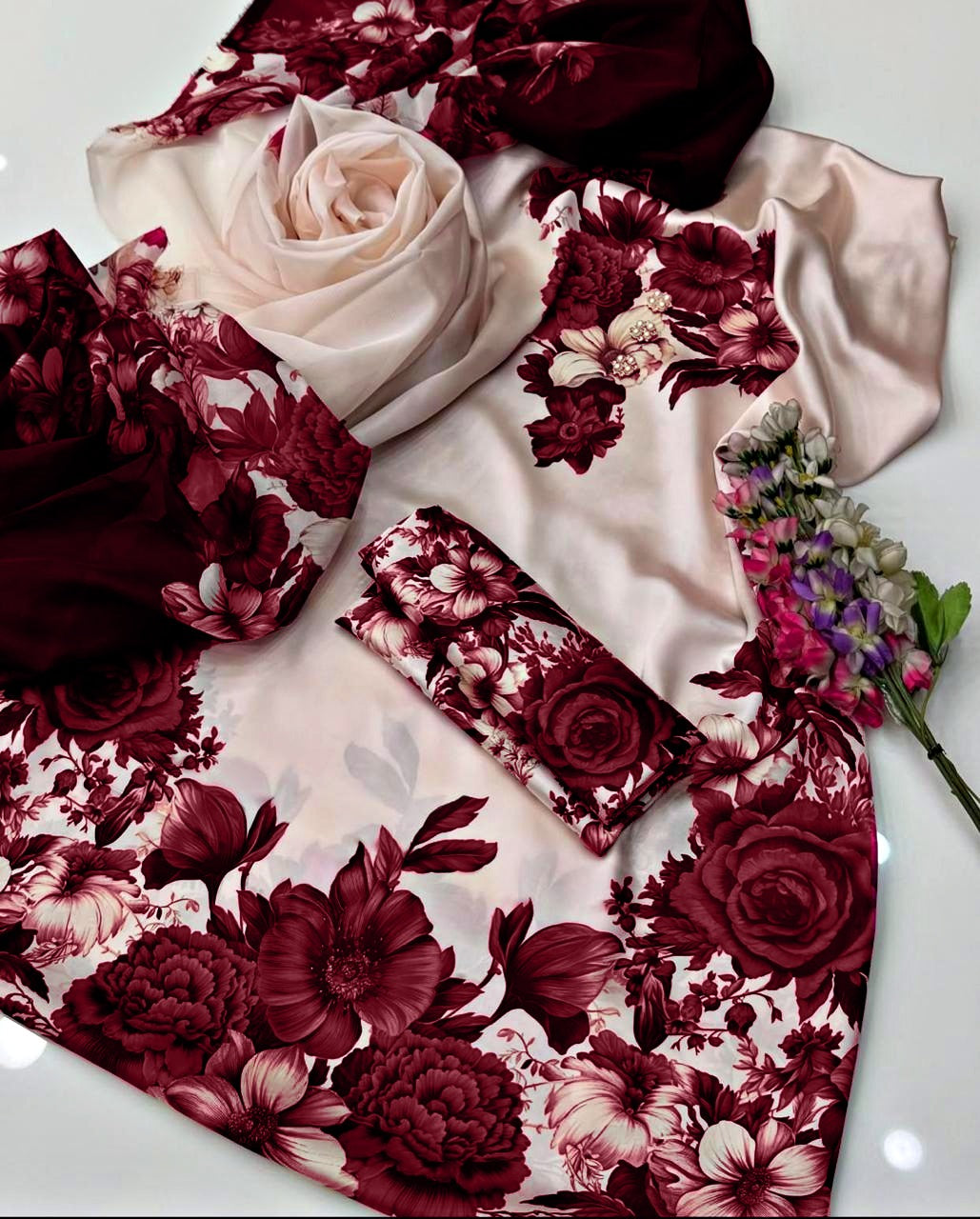 Floral Digital Printed - Unstitched 3 Piece Silk