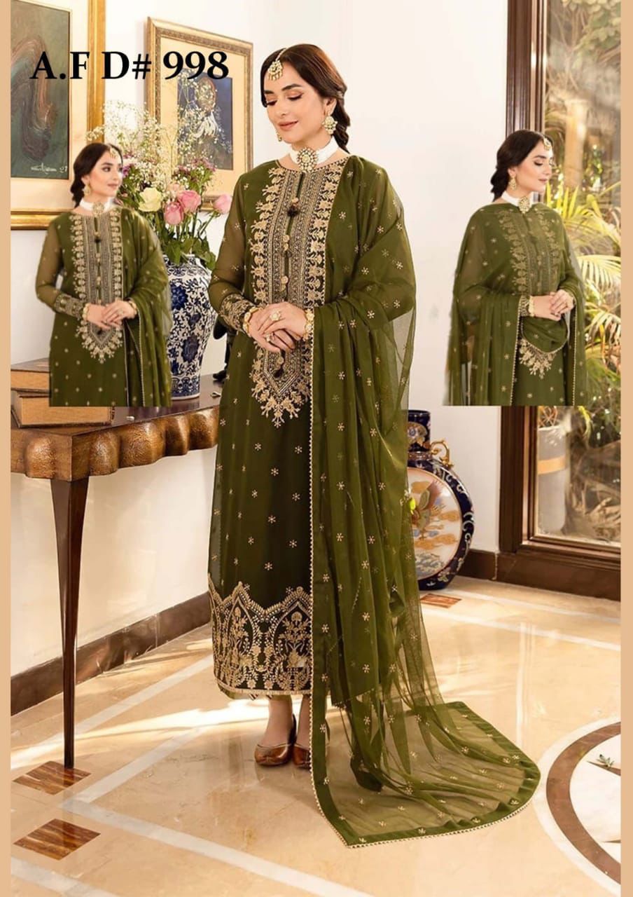 Asim jofa - Chiffon Embroidered 3 Piece Unstitched