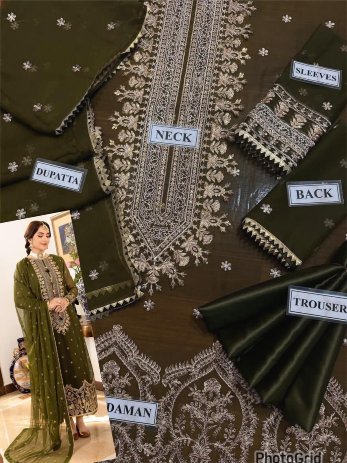 Asim jofa - Chiffon Embroidered 3 Piece Unstitched