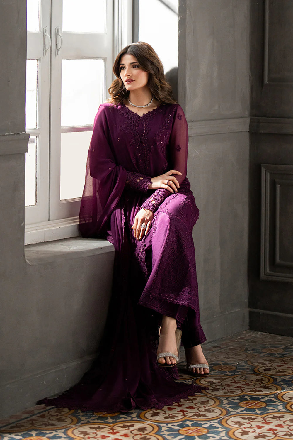 AZURE- Luxury Embroidered Chiffon 3PC Unstitched