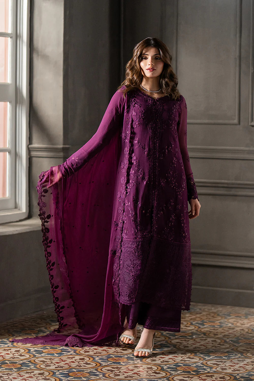 AZURE- Luxury Embroidered Chiffon 3PC Unstitched