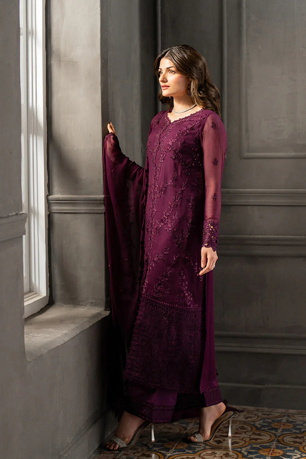 AZURE- Luxury Embroidered Chiffon 3PC Unstitched