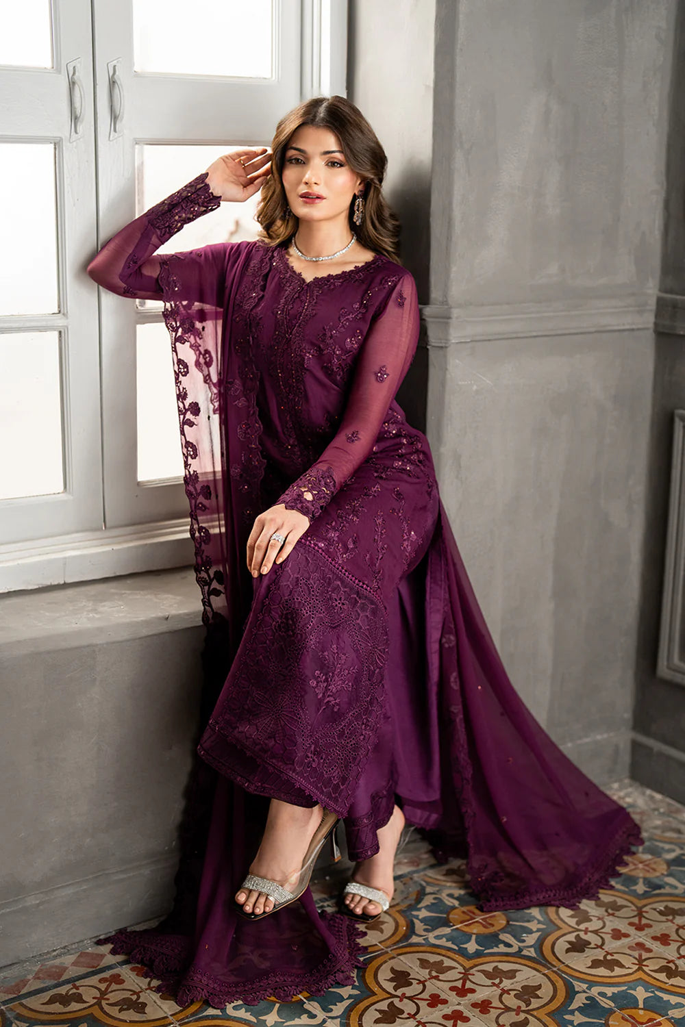 AZURE- Luxury Embroidered Chiffon 3PC Unstitched