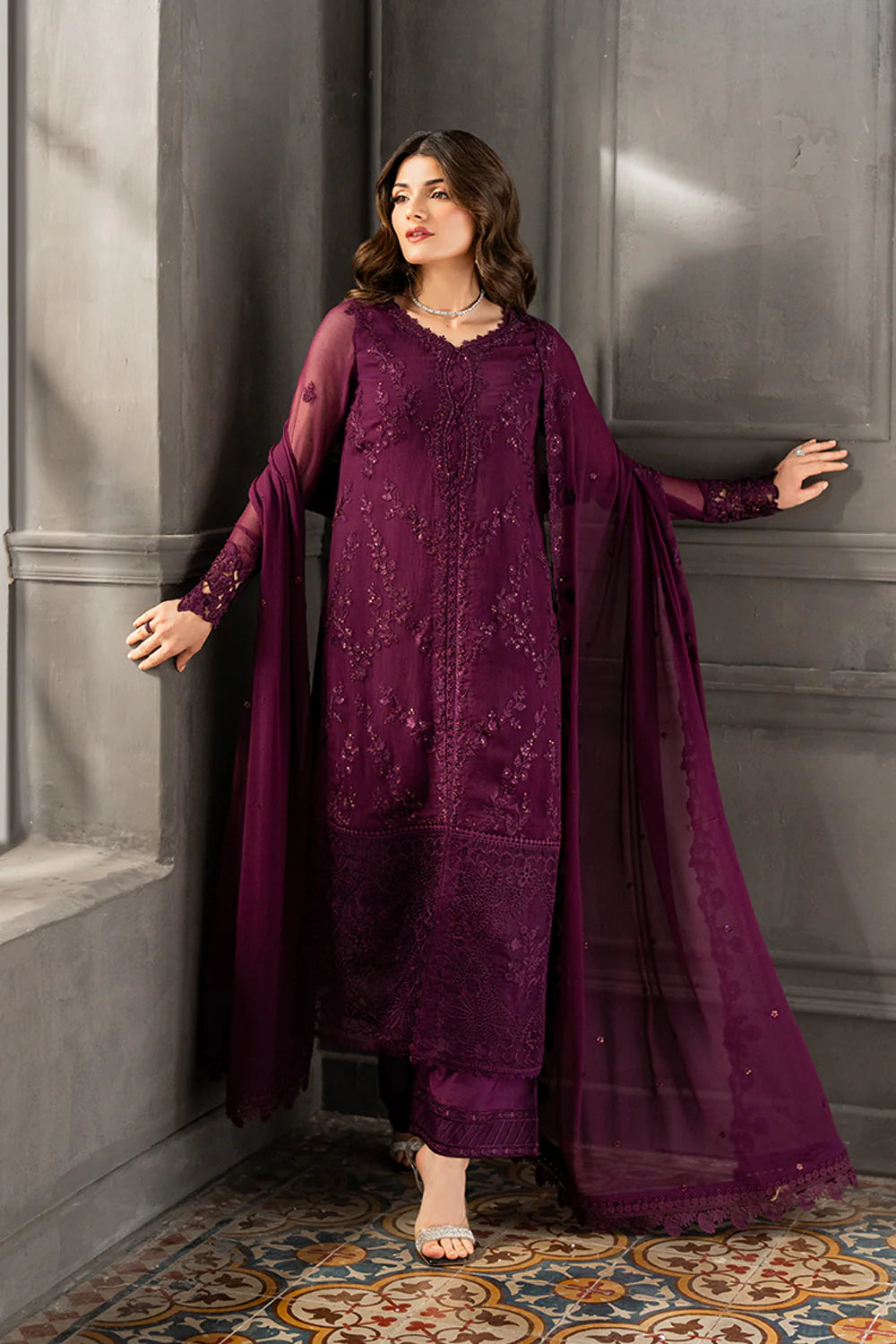 AZURE- Luxury Embroidered Chiffon 3PC Unstitched