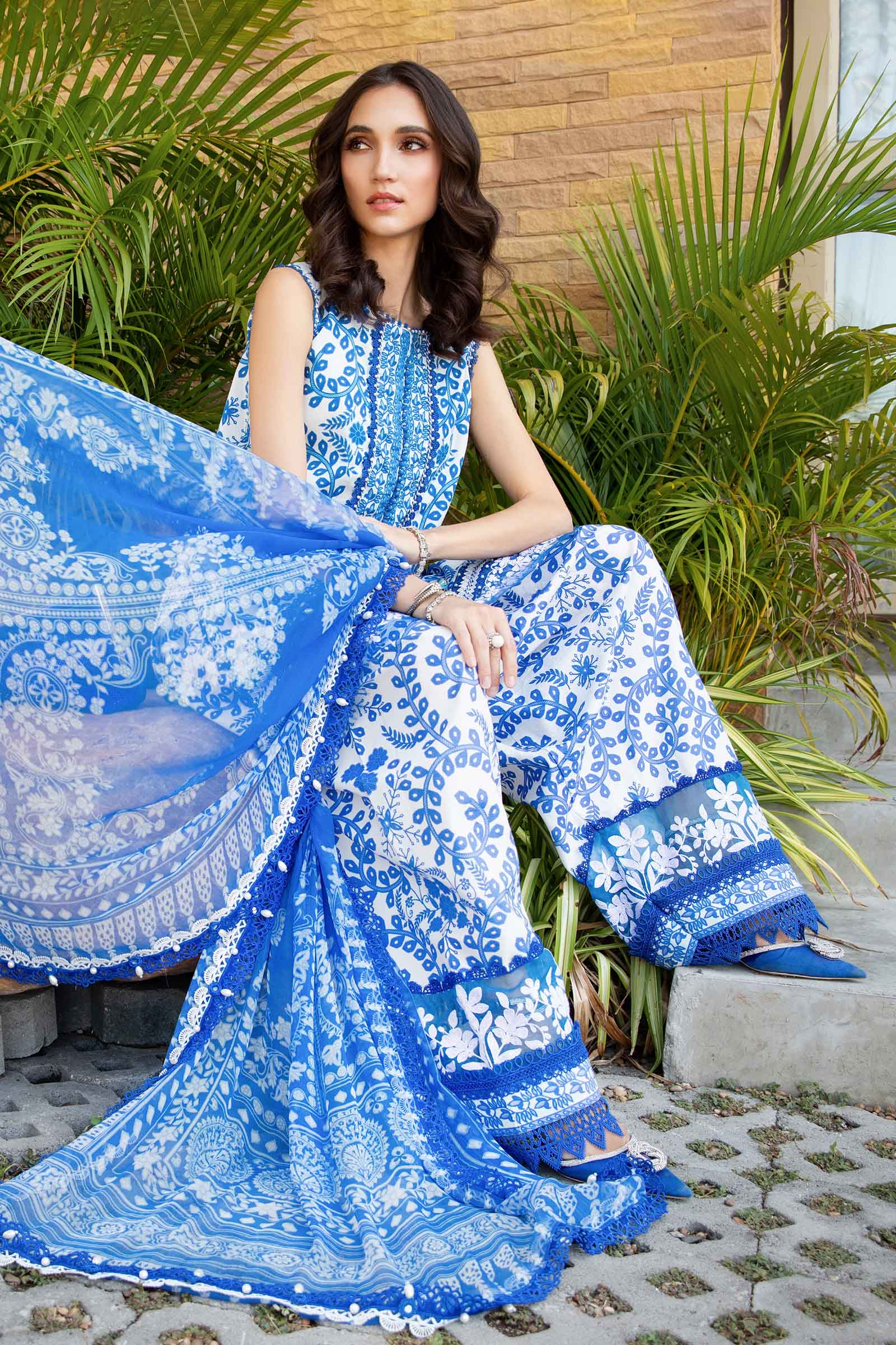MARIA.B-3PC LAWN EMBROIDERED PRINTED SHIRT WITH CHIFFON PRINT DUPATTA AND PRINT TROUSER
