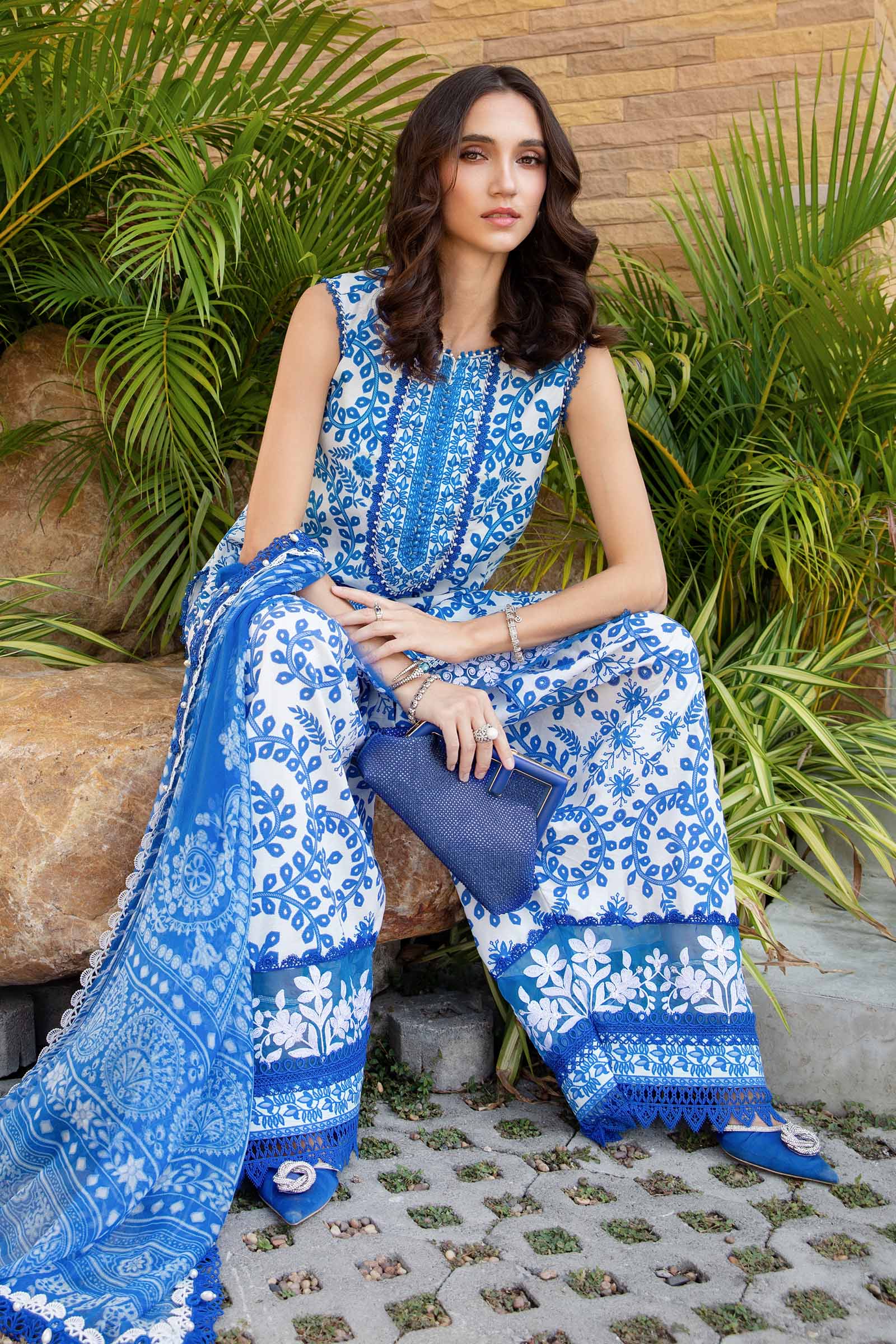 MARIA.B-3PC LAWN EMBROIDERED PRINTED SHIRT WITH CHIFFON PRINT DUPATTA AND PRINT TROUSER