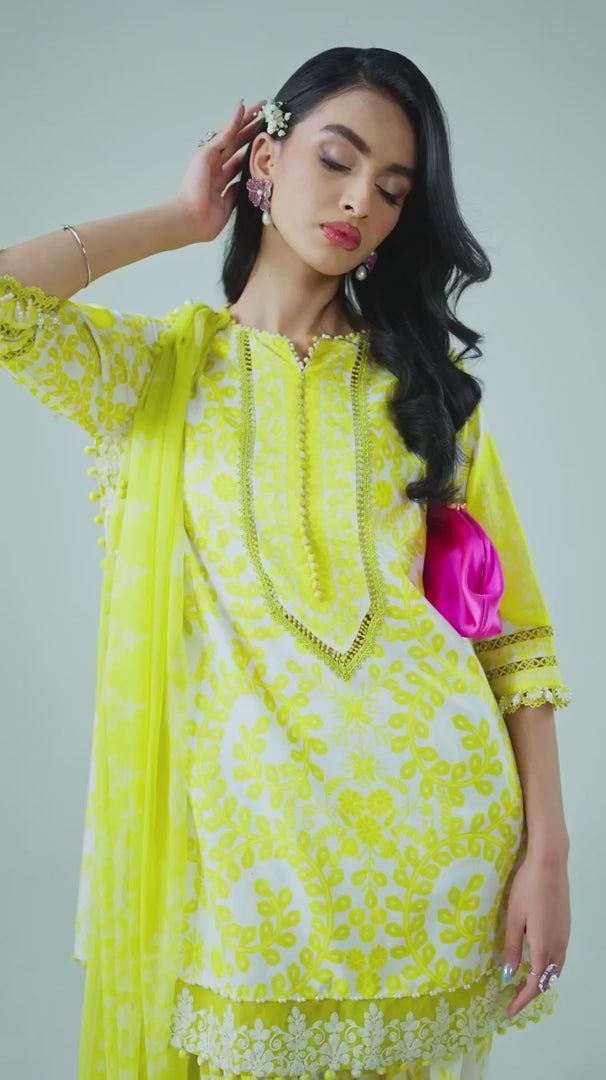 MARIA.B-3PC LAWN EMBROIDERED PRINTED SHIRT WITH CHIFFON PRINT DUPATTA AND PRINT TROUSER