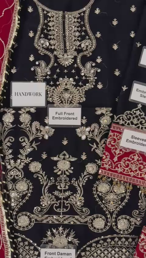 Asim jofa - Chiffon Embroidered 3 Piece Unstitched