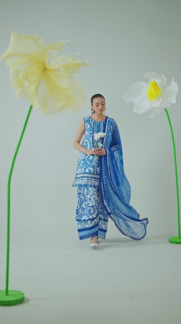 MARIA.B-3PC LAWN EMBROIDERED PRINTED SHIRT WITH CHIFFON PRINT DUPATTA AND PRINT TROUSER
